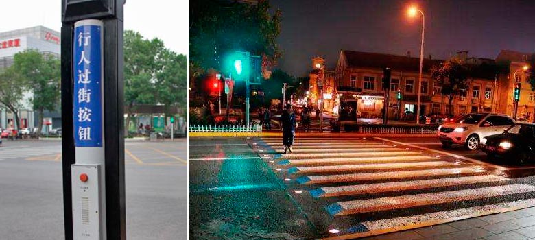 Pedestrian Crossing Button sign & Road Stud