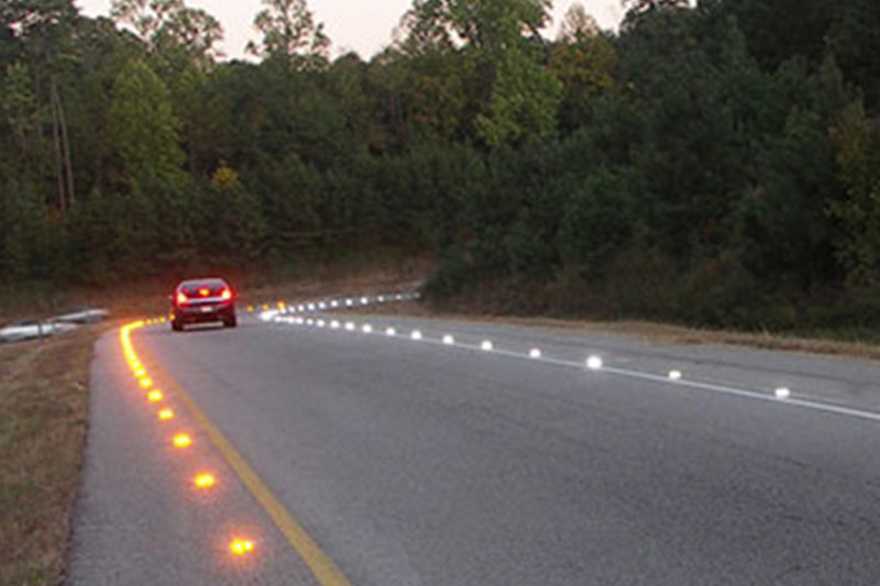 solar road stud light on road